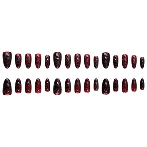 Valentine Press On Nails Medium Almond Fake Nails with Heart Designs