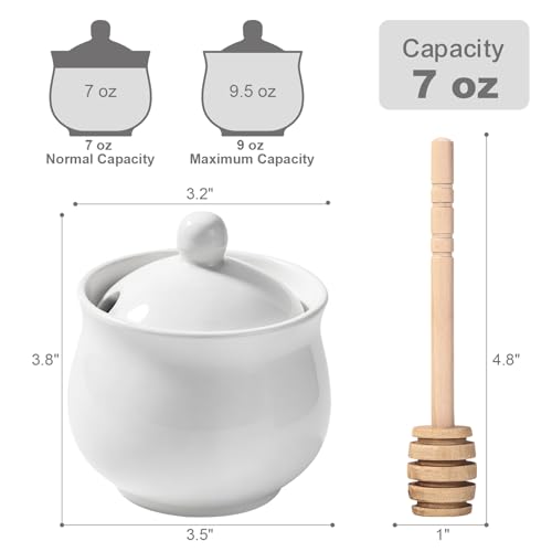 JOYLULU Ceramic Honey Jar with Wooden Dipper - 8 Oz White Honey Pot