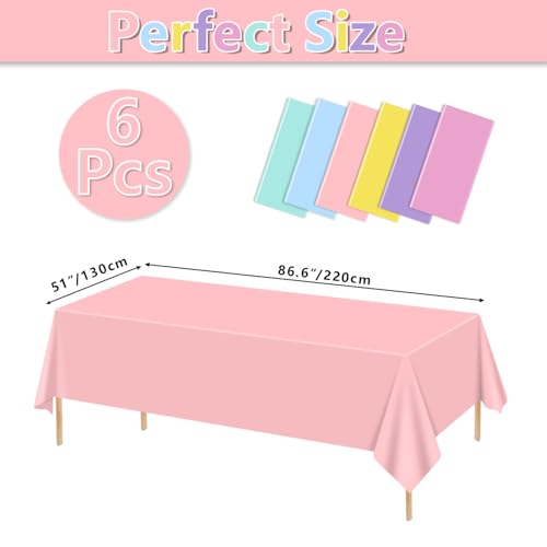 6 Pack Pastel Tablecloths for Rainbow Parties - 87x51"
