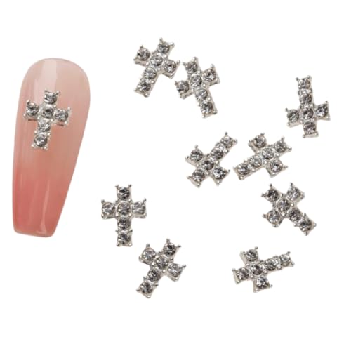 3D Alloy Cross Nail Gems 10-Pack Rhinestone Nail Art Decorations Supplies