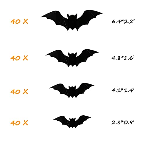 160pcs Waterproof 3D Bat Stickers for Halloween Decor