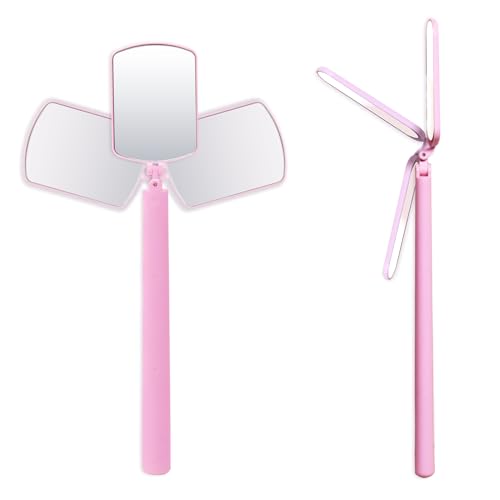 Miuffue Large Square Lash Mirror for Eyelash Extensions, 260° Rotating Folding Portable Tool, Pink
