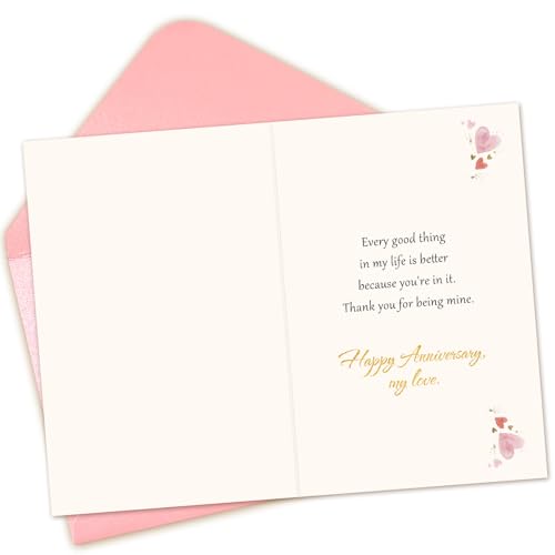 BRYUBR Romantic Watercolor Heart Anniversary Card for Wife from Husband - 8x5.3 Inches with Envelope & Sticker