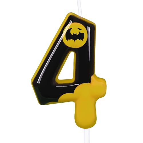 Number 4 Birthday Candle - Black Bat Design Hero Themed Cake Topper
