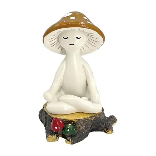 Meditation Mushroom Resin Statue with Stump Base - Whimsical Decor for Home & Garden