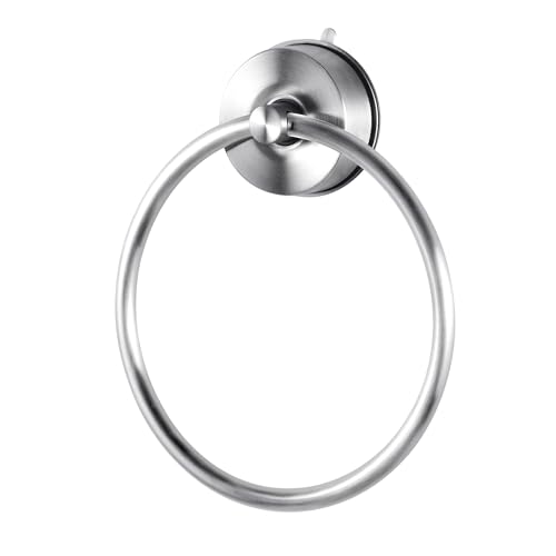 YOHOM Silver Suction Cup Towel Ring - No Drill Bathroom Hand Towel Holder