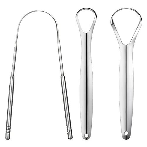 3 PCS Stainless Steel Tongue Scraper - Metal Tongue Cleaner for Adults