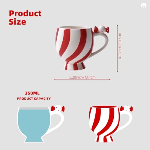 Christmas Candy-Shaped Ceramic Mug - 12 OZ Holiday Coffee & Tea Cup with Handle - Gift Ready
