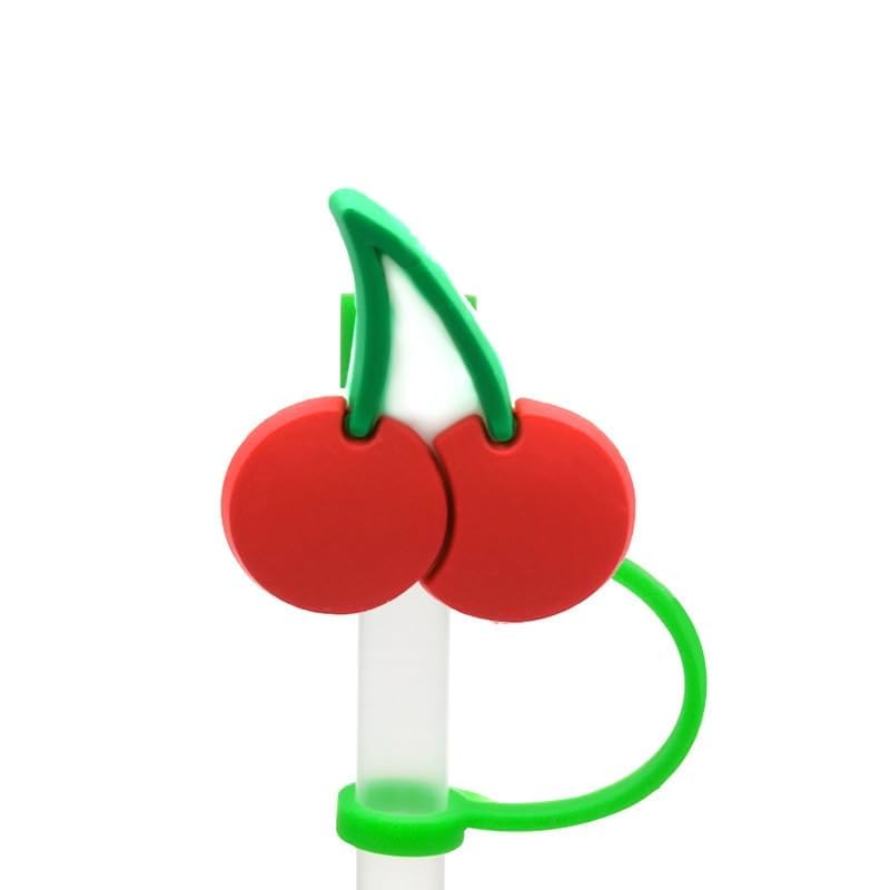Cute Red Cherry Silicone Straw Cap - 8mm Dust-Proof Lid for Reusable Straws