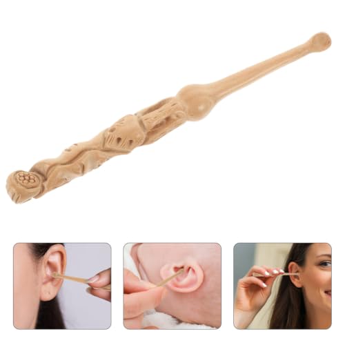 Wooden Ear Scoop Earwax Removal Tool - Carved Peach Wood Ear Pick