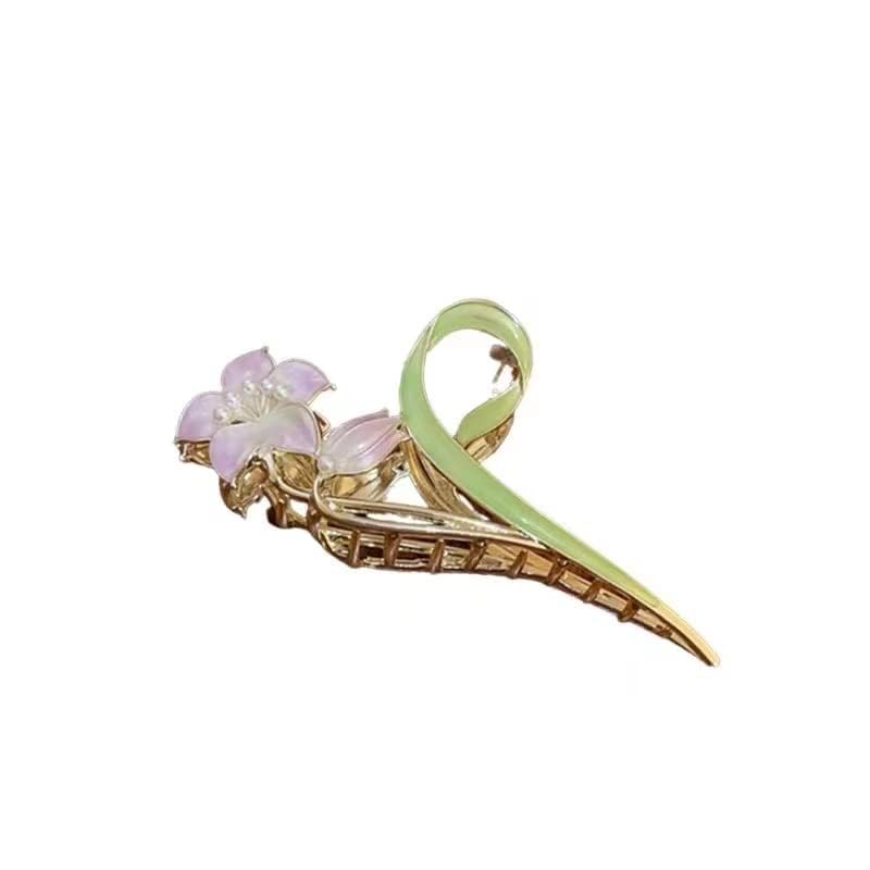Purple Lily Metal Hair Claw Clip - Large Non-Slip Strong Hold Barrette