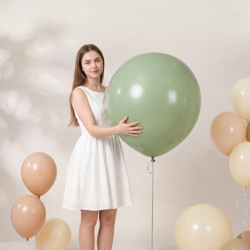 Sage Green Balloons 18 Inch - 15 Pack Large Round Latex