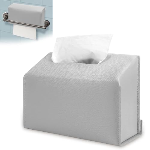 SILFGRLF Leather Hand Towel Dispenser - Waterproof Wall-Mounted Tissue Holder (Gray)