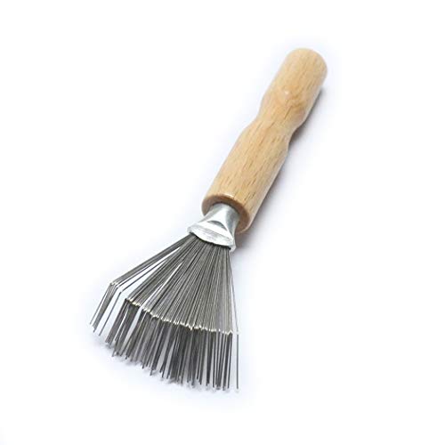 Luwigs Metal Wire Hair Brush Cleaner Rake with Wooden Handle