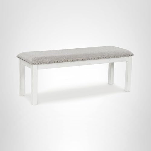 Signature Design by Ashley Robbinsdale Large Upholstered 48" W Dining Bench, Light Gray & White