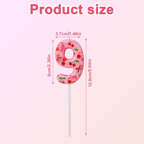 BOXOB Number 9 Cherry Birthday Candle Pink Sweet Fruit Cake Topper