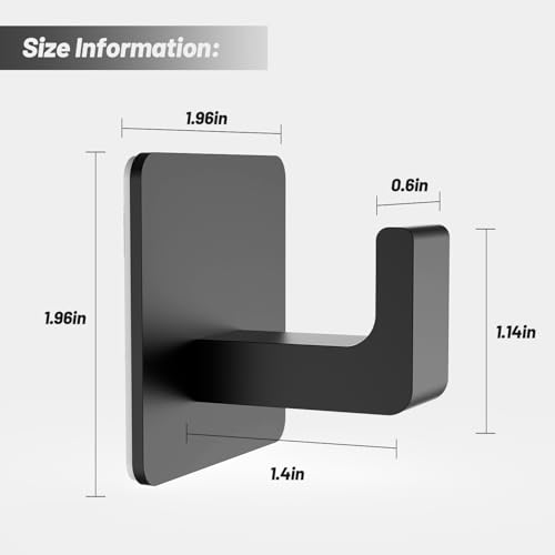 Adhesive Towel Hooks - 4 Pack Matte Black Heavy Duty Towel Holders