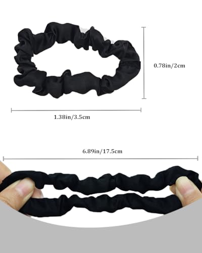 Zilotusnte 12-Pack Black Satin Silk Hair Scrunchies - Soft Anti-Frizz Spiral Hair Ties for Women