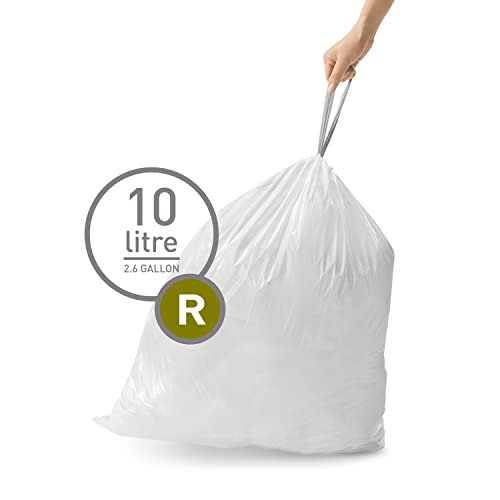 simplehuman Code R Drawstring Trash Bags, 20 Count, 10 Liter - White