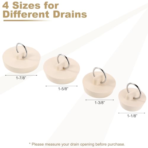 Hestya 4-Piece Rubber Drain Stopper Set for Bathtub & Sink