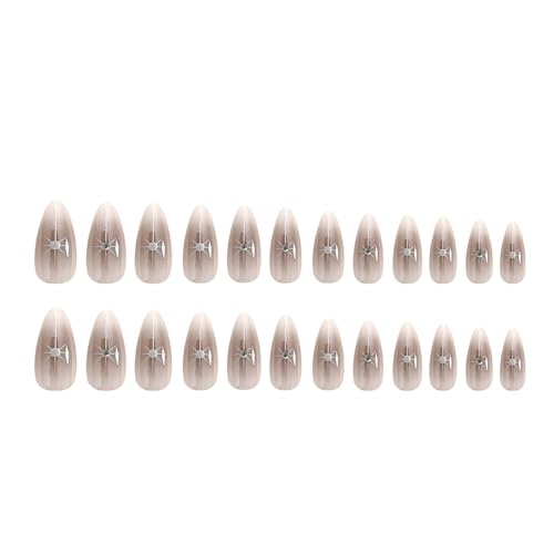 Caramel Ombre Medium Almond Press on Nails with Rhinestones & Star Design