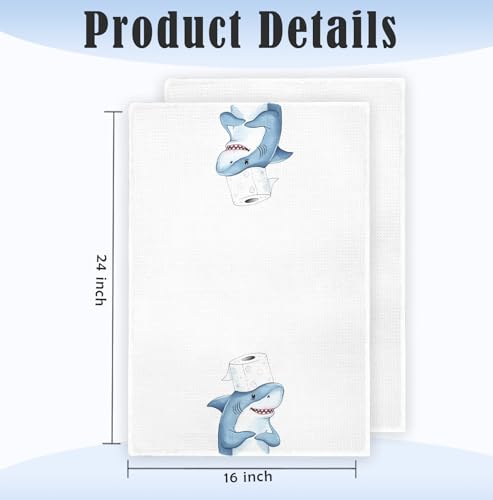 Funny Shark Hand Towels for Kids - 16x24 Inch Decorative Drying Cloth