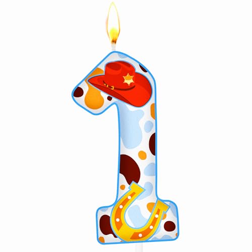 MTLEE Cowboy Number 1 Birthday Candle - First Birthday Decoration