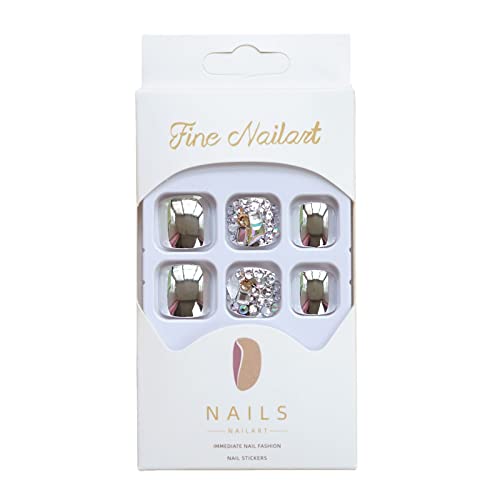 MISUD Silver Chrome Press on Toenails with Rhinestones 24 pcs