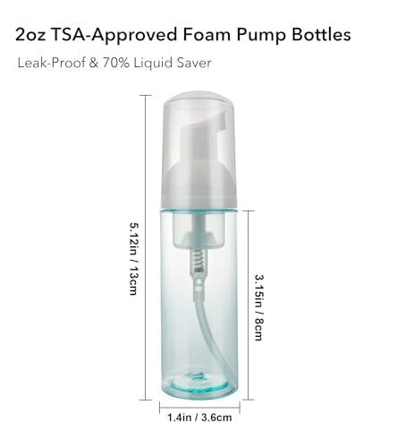 BienBion 2oz Foam Pump Bottle 2-Pack - Leak-Proof Travel Size Foaming Soap Dispenser