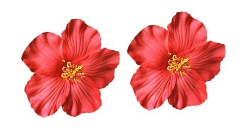 Red Hawaiian Flower Hair Clip 2-Piece Set for Tropical Beach & Wedding