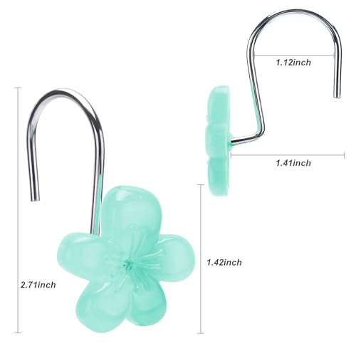 Glow in The Dark Flower Shower Curtain Hooks - 12 Durable S-Hooks