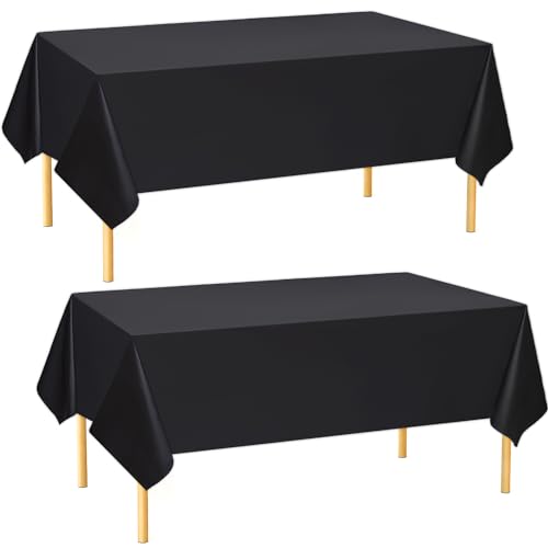 Black Rectangle Tablecloths 54 x 108 Inch - 2 Pack, Water Resistant & Disposable