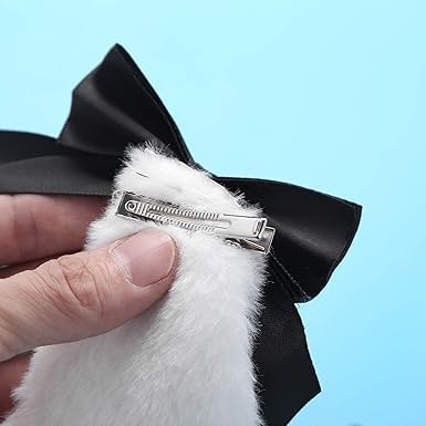 Black Plush Bunny Lop Ears Hair Clips with Bow Kawaii Rabbit Hairpins