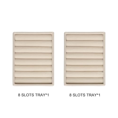 Frebeauty Velvet Jewelry Drawer Organizer, 7 Slot Ring Trays, 2 Pack, Beige