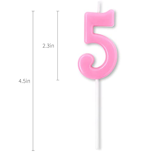Pink Number 5 Birthday Candle Topper – Glitter Cake Decoration