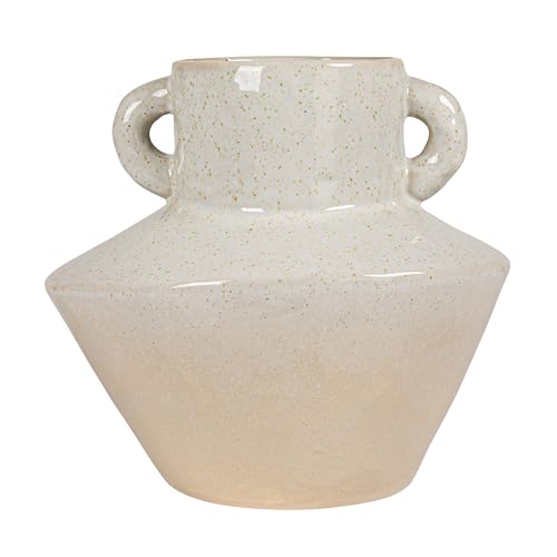 Bloomingville Round Stoneware Vase with Reactive Glaze Finish and Vertical Handles, Light Grey