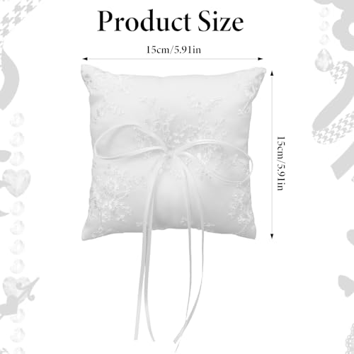 Elegant Lace Wedding Ring Bearer Pillow with Bowknot - 6x6 inches
