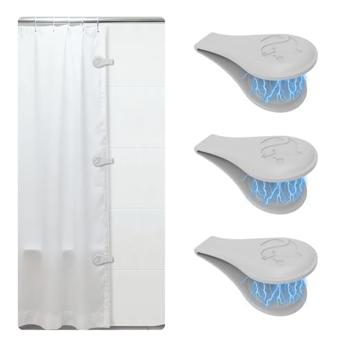 Magnetic Silicone Shower Curtain Clips - 3 Pack Gray, Self-Adhesive, Windproof