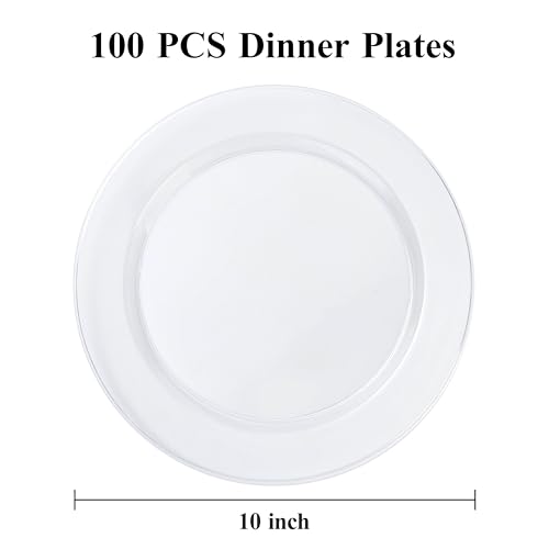 Clear Plastic Dinner Plates 10 Inch - 100PCS Premium Disposable Flatware - Party & Wedding
