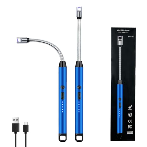 2 PCS Candle Lighter, Electric Lighter Arc Windproof Flameless with 360¡Æ Flexible Neck & LED Power Display, Lighters for Candle for BBQ, Grill, Camping, Fireplace, Stove(Blue)