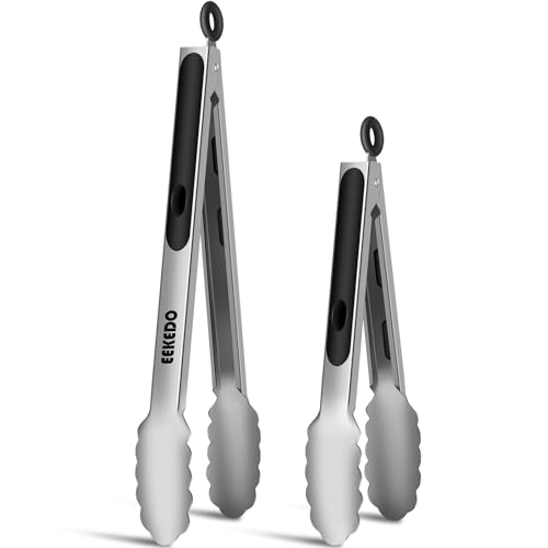 Stainless Steel Kitchen Tongs Set - 9" & 12" Heat Resistant with Silicone Grip