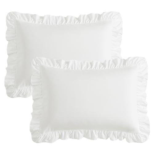 KKJIAF Ruffle Pillowcases, Standard 20x26 Inch White Microfiber Set of 2