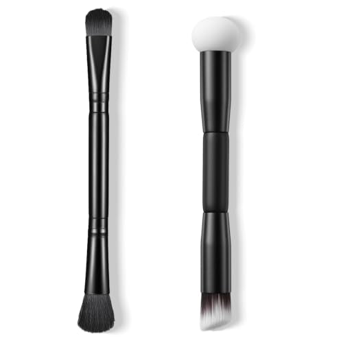 Dual-Ended Hairline Powder Brush Set - 2-in-1 Travel Makeup Brush with Sponge Tip & Soft Bristles for Root Touch Up