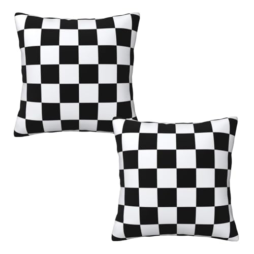 Checkered Pillow Covers 18x18 in Black and White Plaid - Set of 2