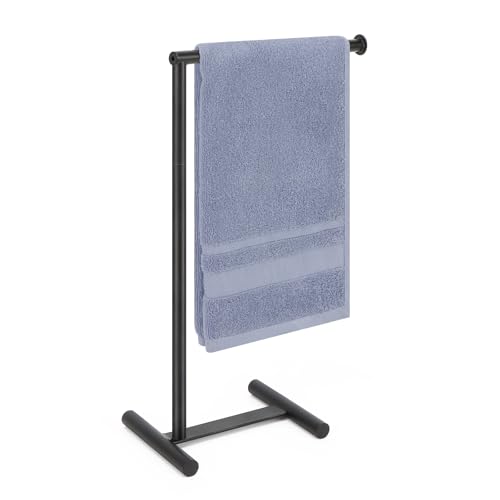 Livabber L-Shape Hand Towel Holder Stand - Modern Metal Rack for Bathroom & Kitchen (Black)