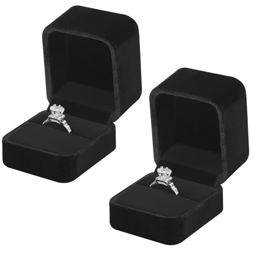 KUKUVR Velvet Wedding Ring Gift Box Set - 2 Mini Holders
