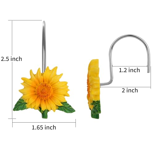 Sunflower Shower Curtain Hooks - 12 PCS Stainless Steel Rings