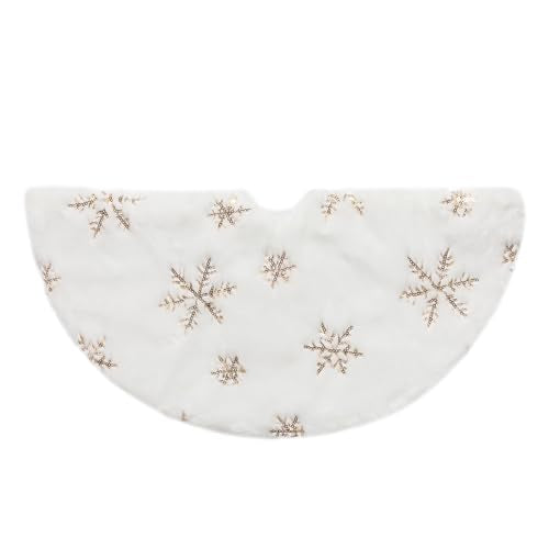 18-Inch Mini Christmas Tree Skirt White with Gold Sequin Snowflakes - Festive Holiday Decor
