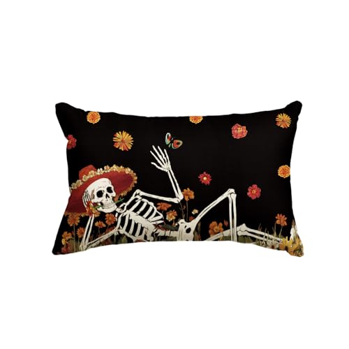 Dia De Los Muertos Skeleton Marigold Throw Pillow Cover - 12x20