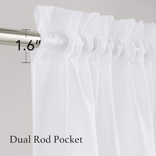 NICETOWN White Sheer Curtains 102 Inch Length, Rod Pocket Panels (2-Pack)